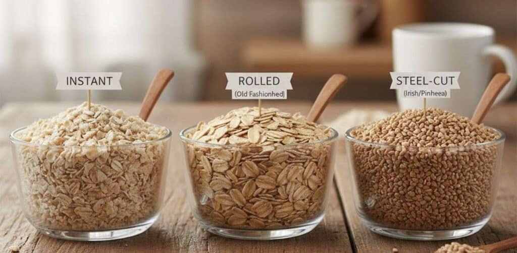 3 type of oats steel cut,Rolled,instant