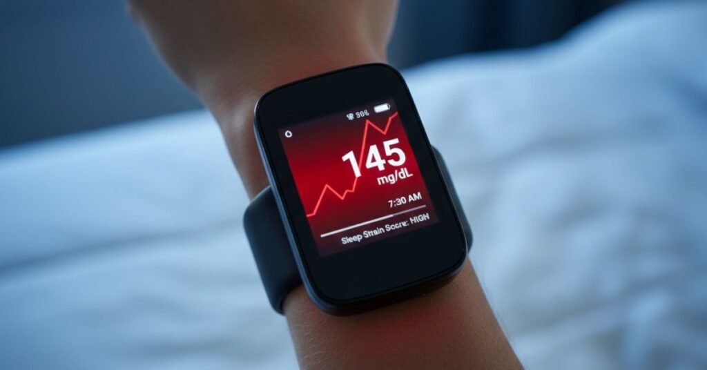 Monitoring blood sugar with Dexcom G8 after poor sleep.