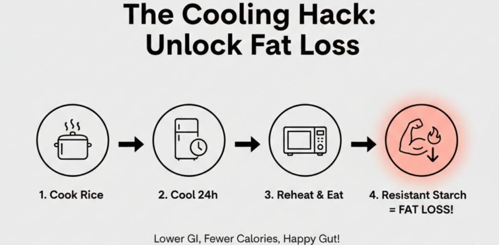 Step by step process of creating resistant starch in rice.