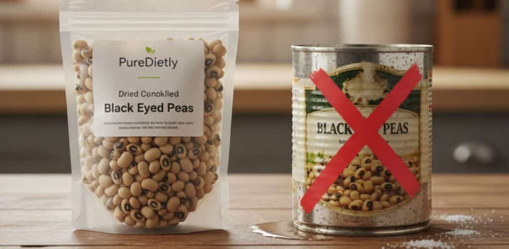Dried black eyed peas vs canned beans comparison for a healthy diet.