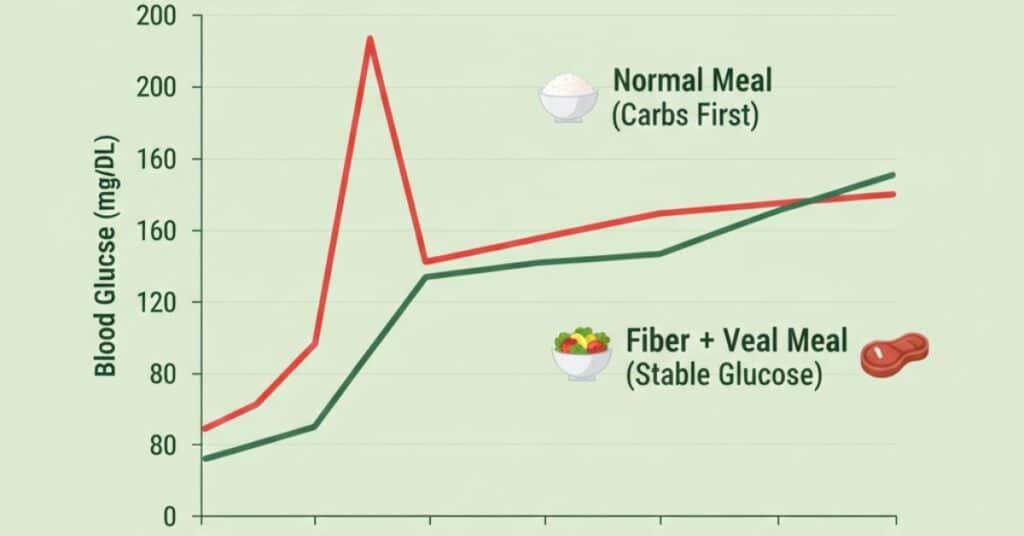 Glucose curve flattening effect of food sequencing with veal