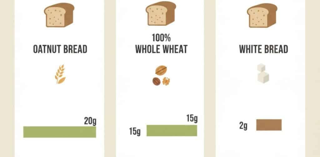 Oatnut bread vs white bread nutrition comparison chart 2026.