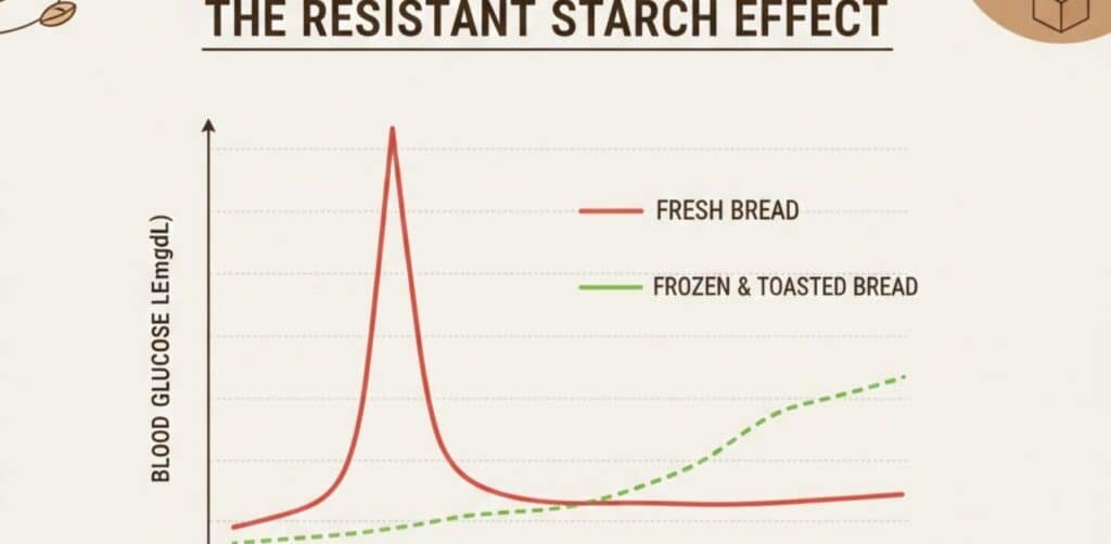 Graph showing how freezing oatnut bread lowers glycemic index.
