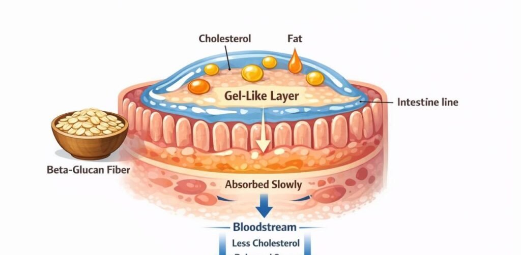 How beta-glucan fiber slows sugar absorption in diabetics.