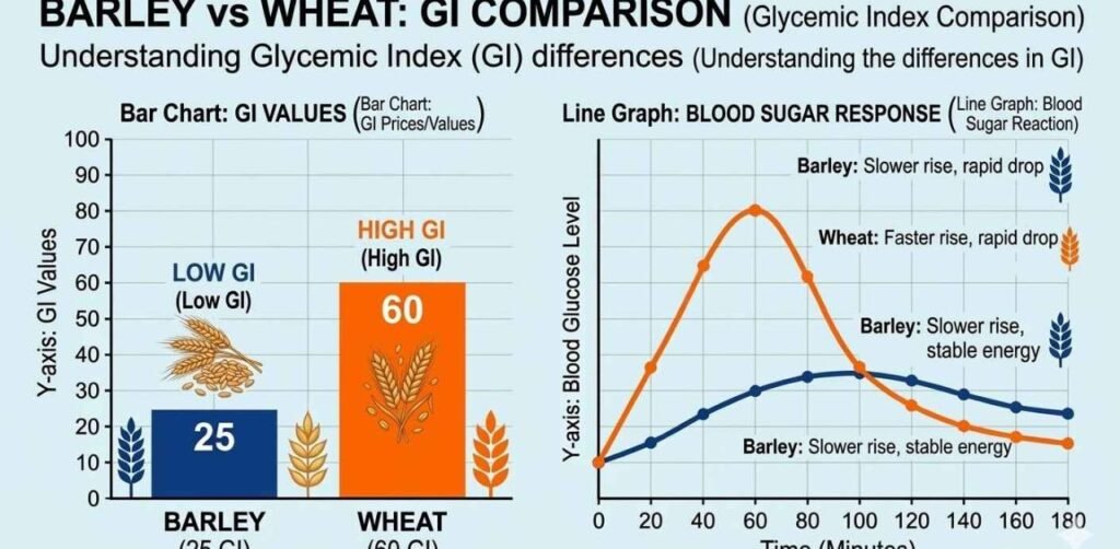 Glycemic Index chart for barley and wheat 2026 clinical data.