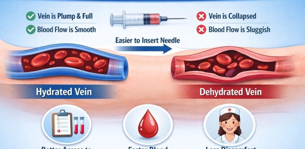 Comparison of hydrated vs dehydrated veins for blood draw accuracy."