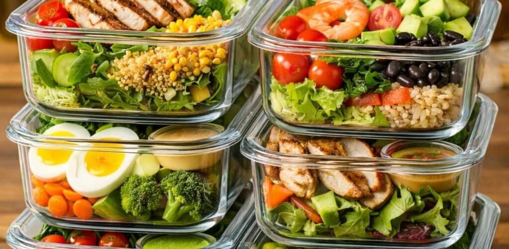 Glass Container Meal Prep for Quinoa and Chickpea Salad