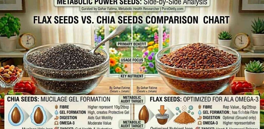 Flax seeds vs Chia seeds simple infographic (Comparison chart).