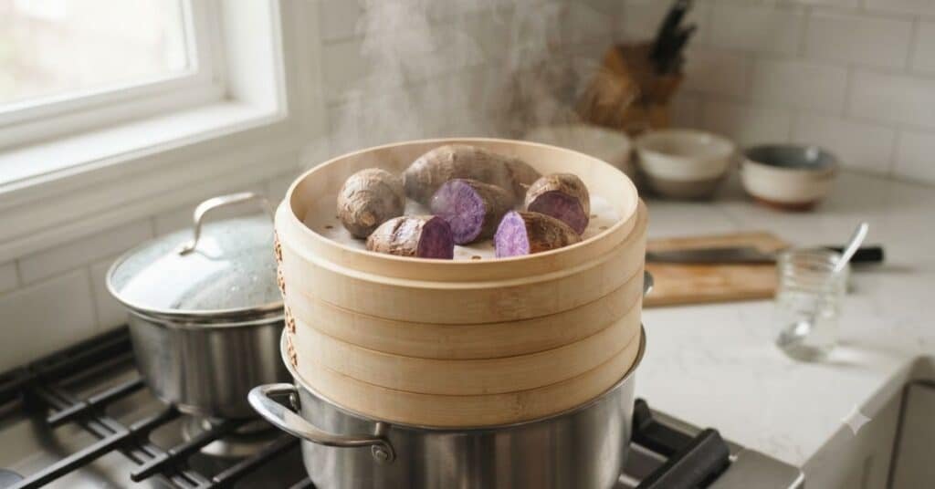 Healthy whole-food preparation of purple yam versus commercial desserts