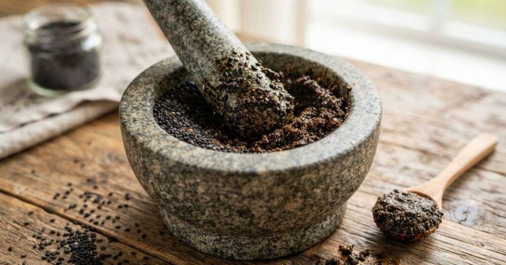 Grinding black sesame seeds to maximize nutrient absorption