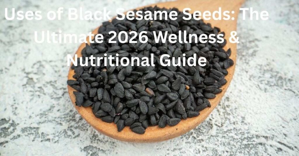 spoon of black sesame seeds for health and nutrition